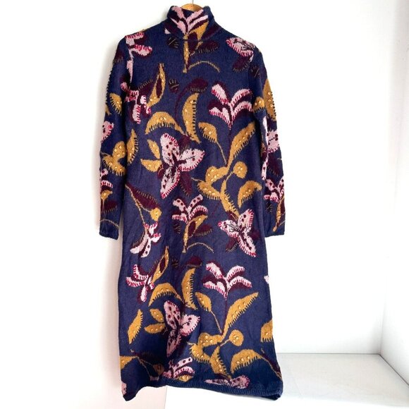 Zara Knit 3D Floral Retro Look Midi Dress M - Picture 1 of 11
